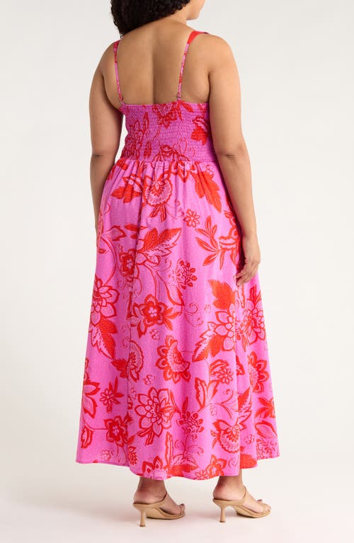 Sugarlips Weirly Floral Smocked Bodice Cotton Maxi Sundress In Pink