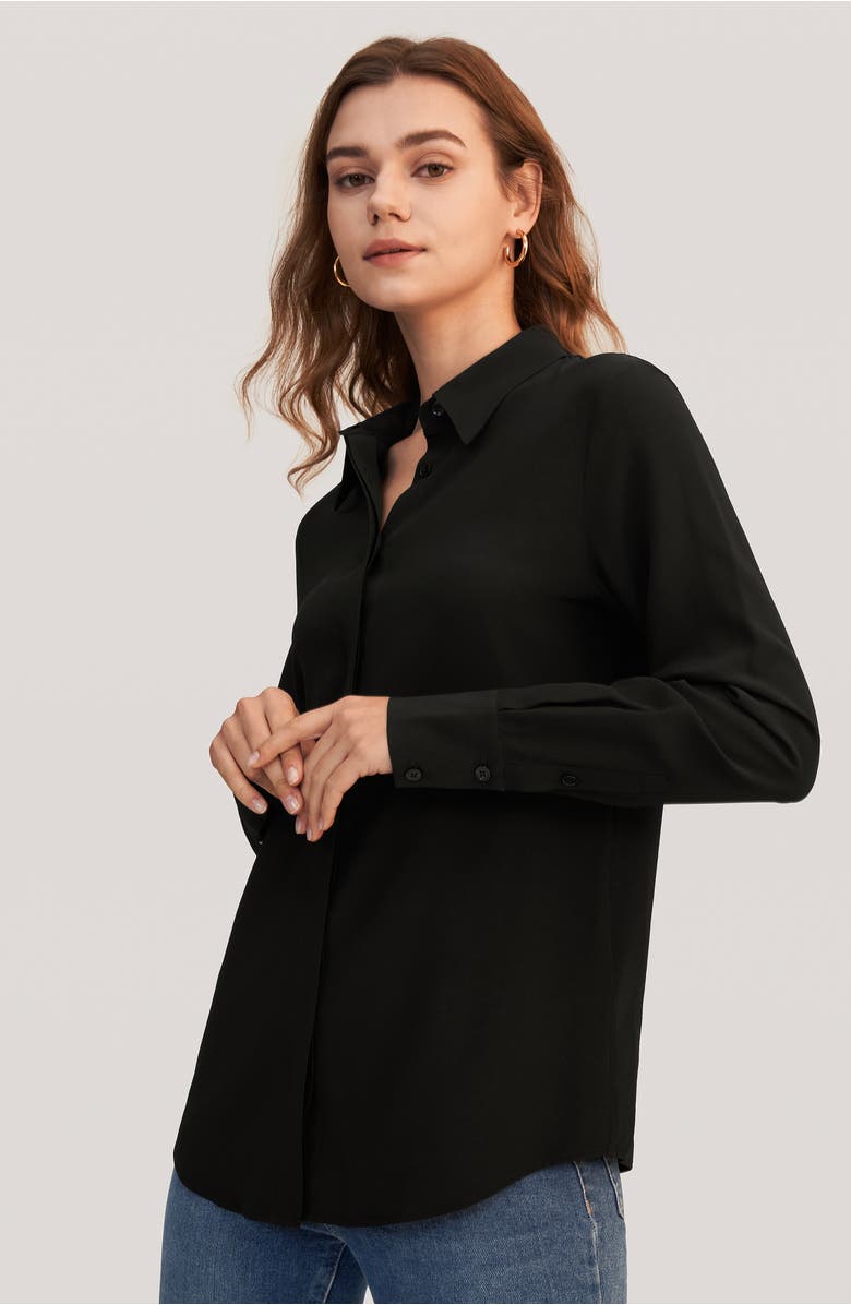 Lilysilk Wrinkle Free Basic Silk Shirt, Alternate, color, Black