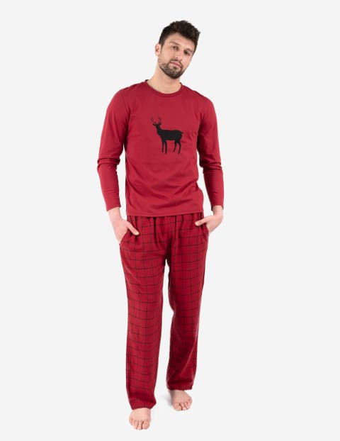 Men's Cotton Top & Flannel Pants Printed Holiday Pajama Set