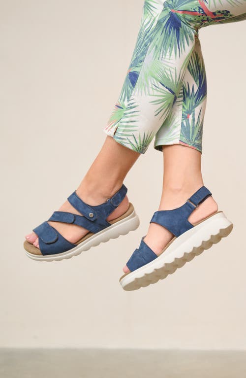 Wolky Ikaria Ankle Strap Platform Wedge Sandal In Denim Nubuck