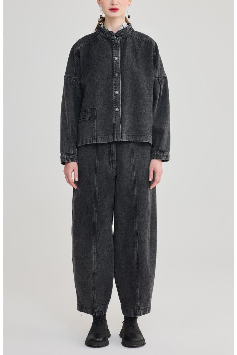 Cleo Pleated Denim Jacket, Alternate, color, Black