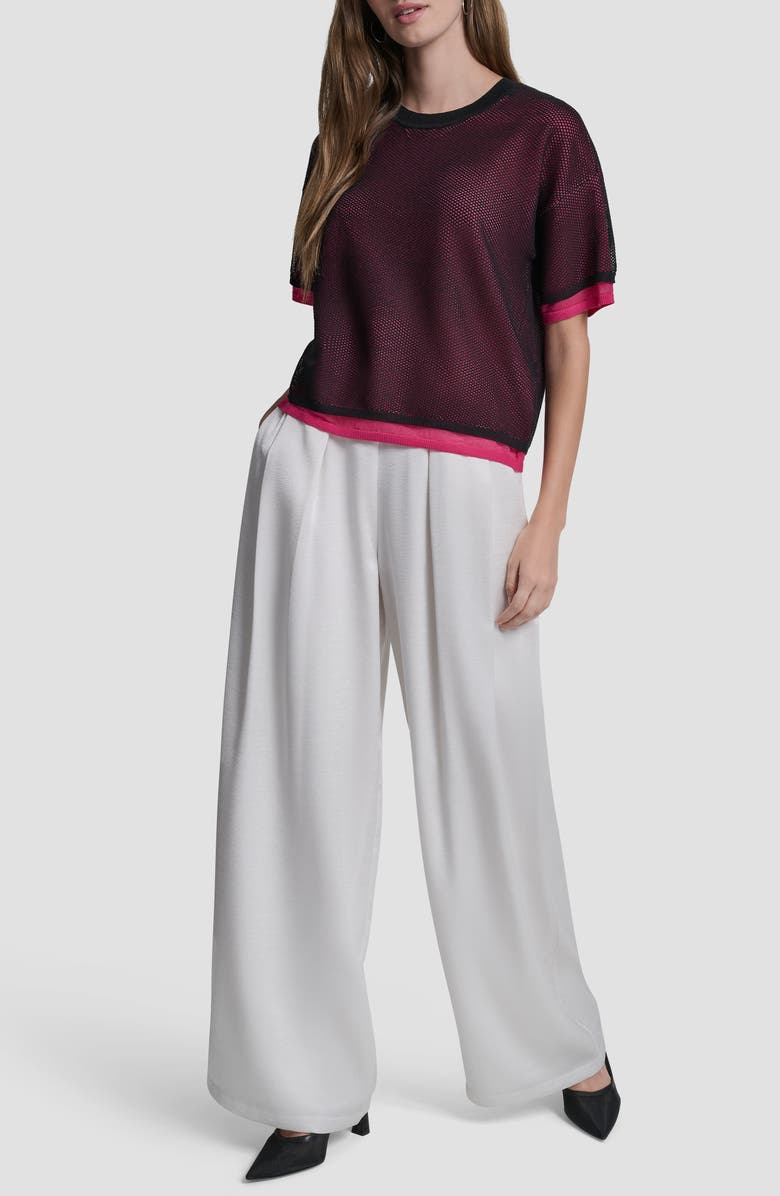 DKNY Boxy Mesh Overlay Top, Alternate, color, Black/Hot Pink