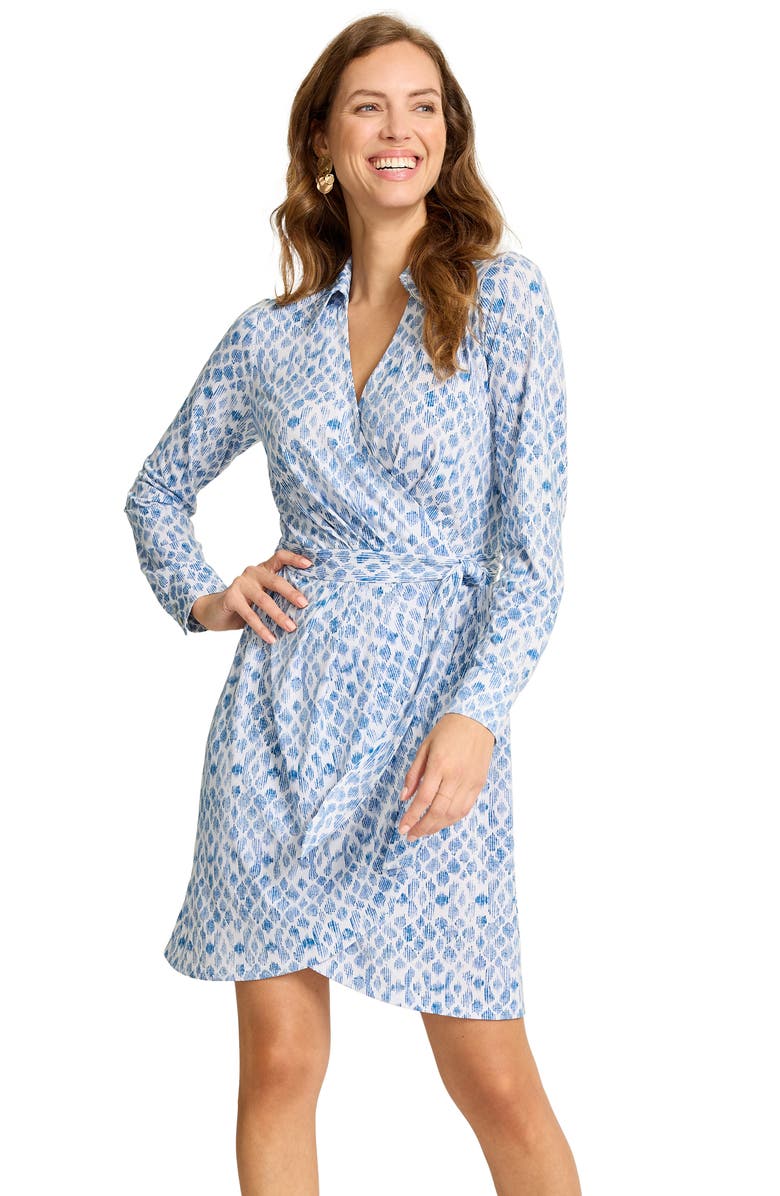 Tommy Bahama Carmela Coastal Sands Long Sleeve Wrap Shirtdress, Alternate, color, French Blue