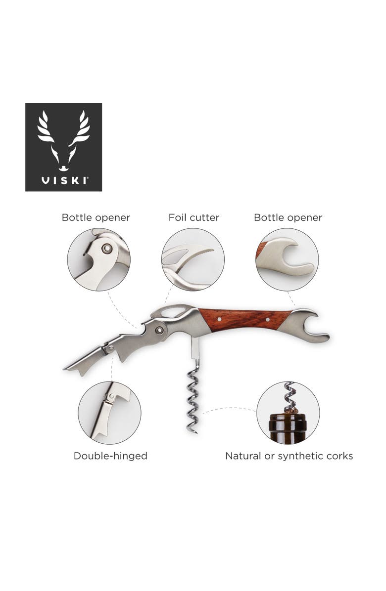 Viski Admiral Double Opener Corkscrew in Stainless Steel, Alternate, color, Wood