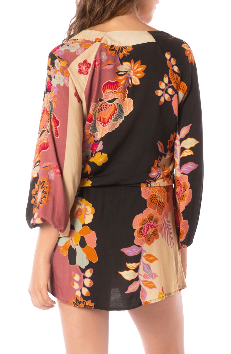 Maaji Rae Lace Up Cover-Up Minidress, Alternate, color, Black