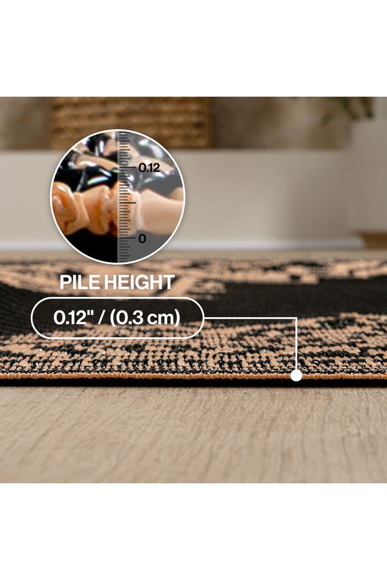 Dory Medallion Border Foldable Waterproof Reversible Plastic Straw Outdoor Rug, Alternate, color, Black/Cream