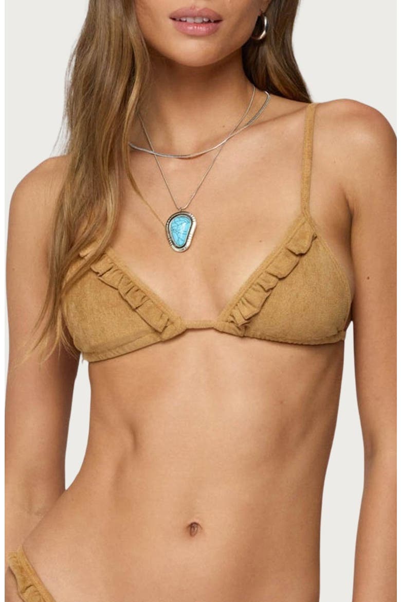 Gilda Faux Suede Triangle Bikini Top, Main, color, BROWN