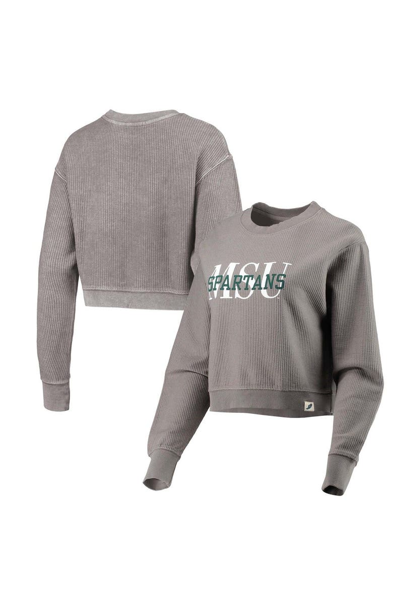 LEAGUE COLLEGIATE WEAR Women's League Collegiate Wear Brown Michigan State Spartans Classic Corded Timber Crop Pullover Sweatshirt, Main, color, Brown