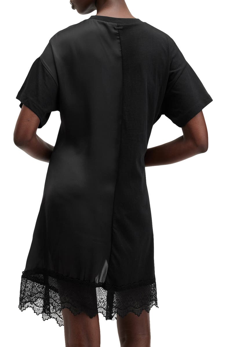 AllSaints Lana Mixed Media Lace Trim T-Shirt Minidress, Alternate, color, Black