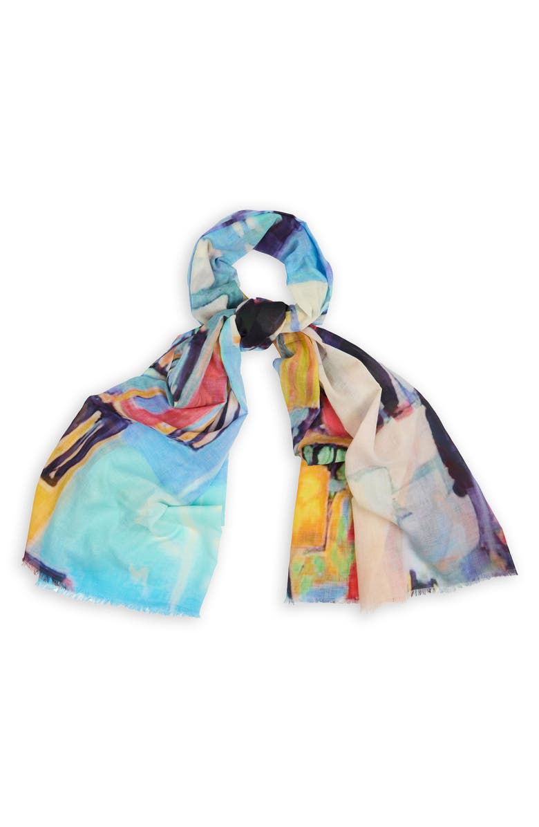 SAACHI Spring Print Scarf, Main, color, Light Turquoise Multi