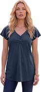 Roaman's Plus Size Cotton Ultimate Flutter Sleeve Sweetheart Tee