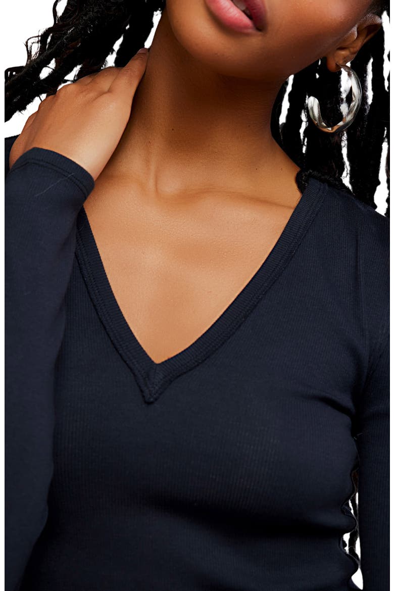 Neria Long Sleeve Stretch Cotton Crop Top, Alternate, color, BLACK