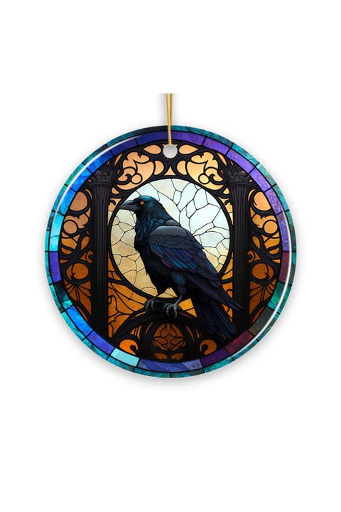Stained Glass Moonlit Raven Ornament