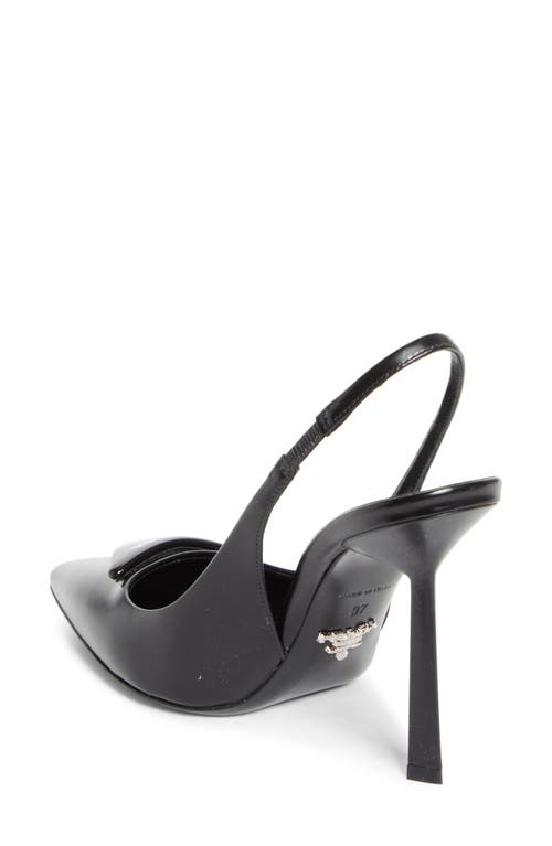 Prada Logo Leather Pointy-toe Slingback Pump In Black