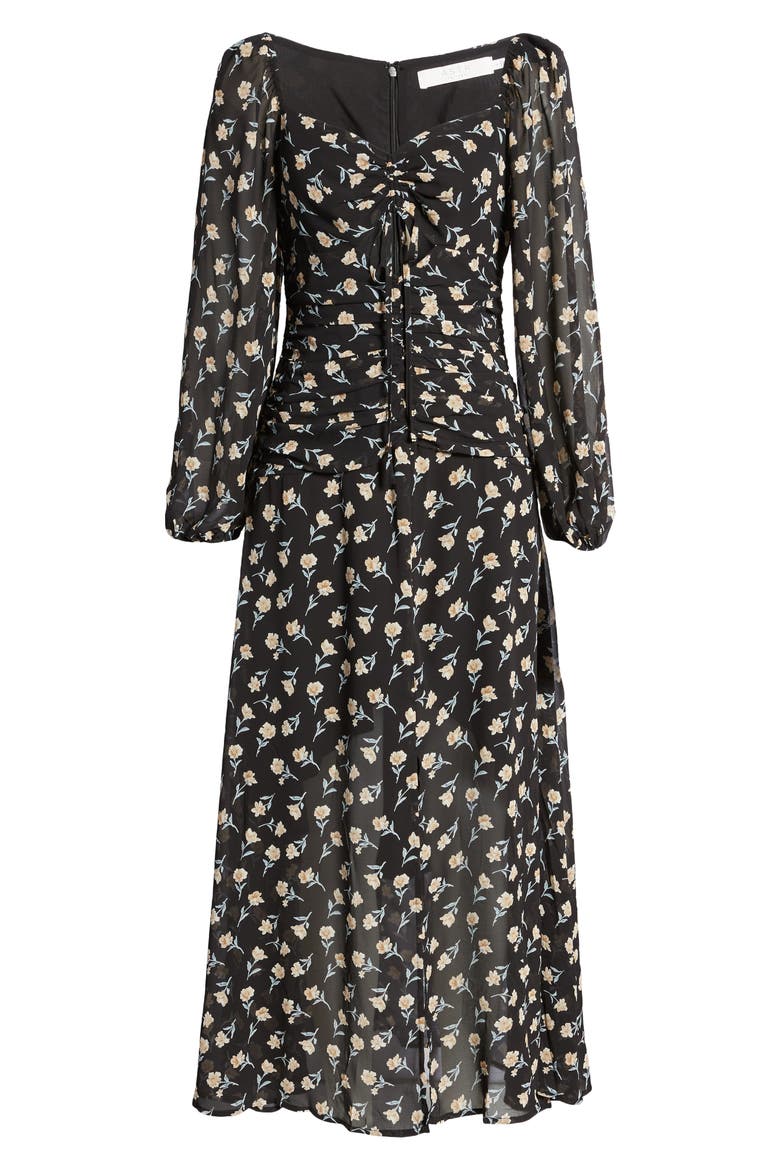 the Label Sweetheart Neck Long Sleeve Midi Dress, Alternate, color, BLACK IVORY FLORAL