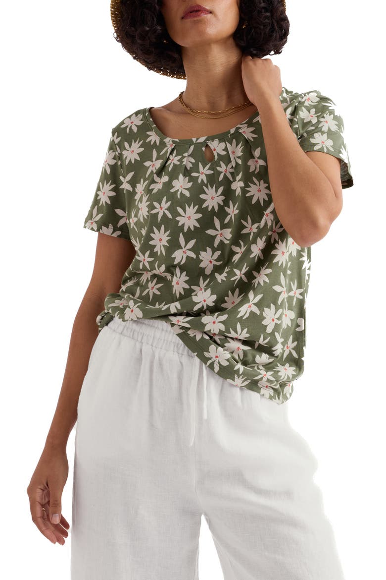 Appletree Floral Keyhole T-Shirt, Main, color, TROPIC BLOOM CYPRESS