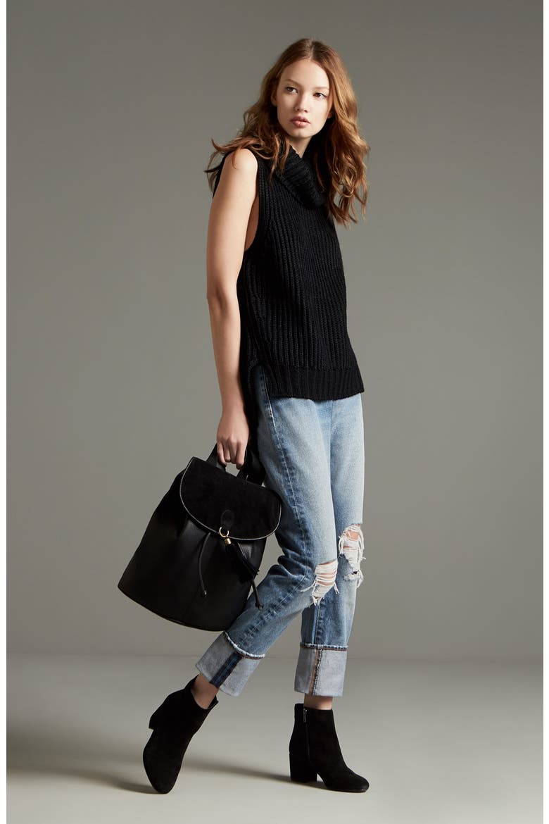 ASTR High/Low Turtleneck Sweater, Alternate, color, BLACK