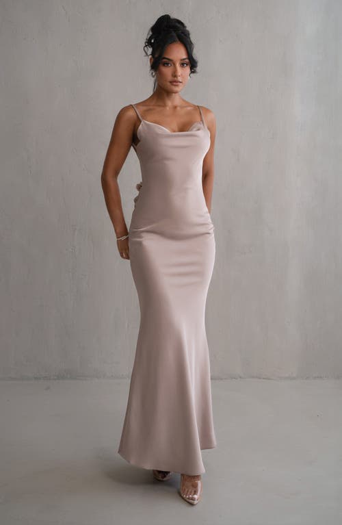 Jluxlabel Down The Aisle Open Back Satin Gown In Brown