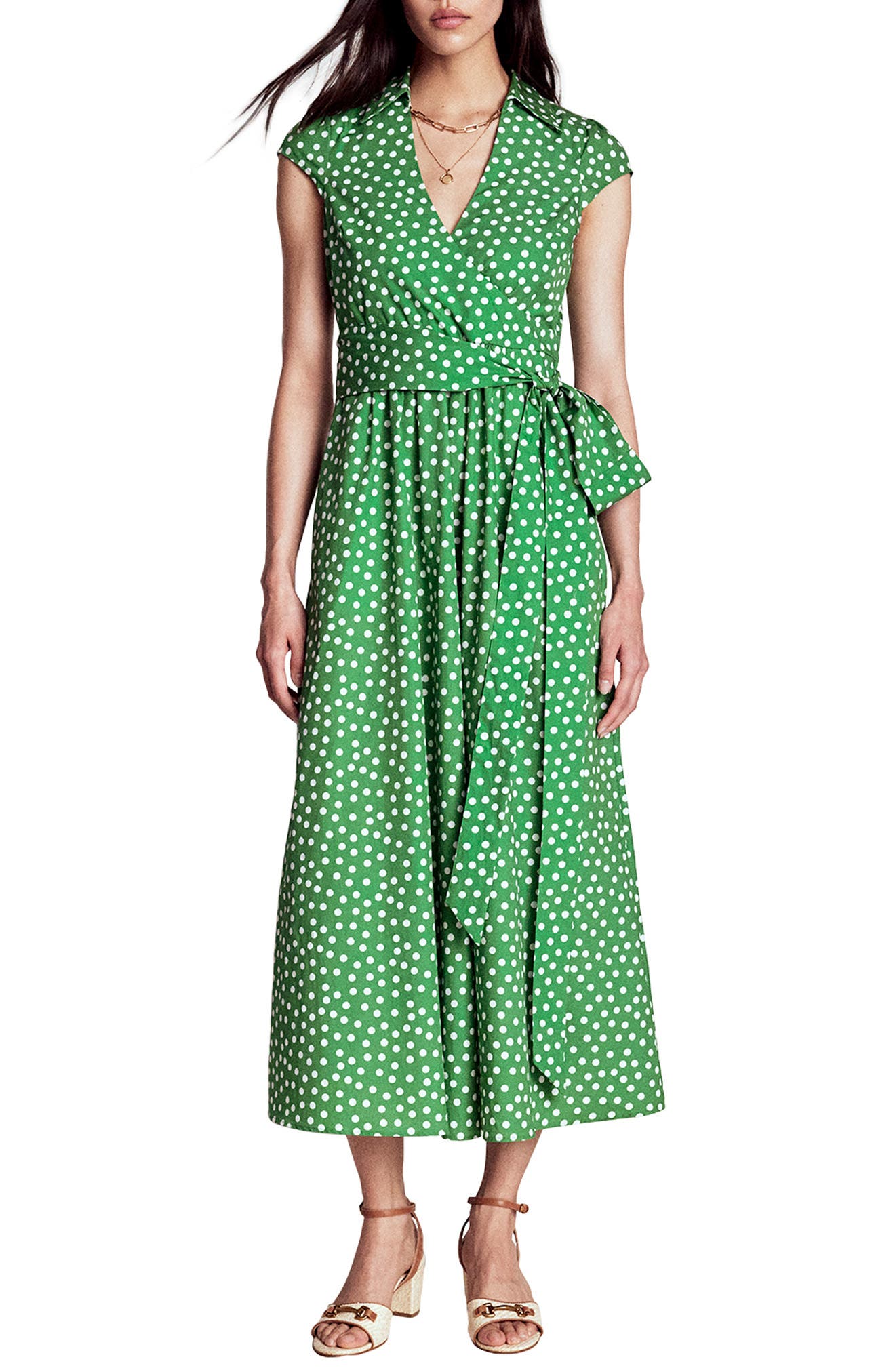 Boden Polka Dot Wrap Front Cotton Dress
