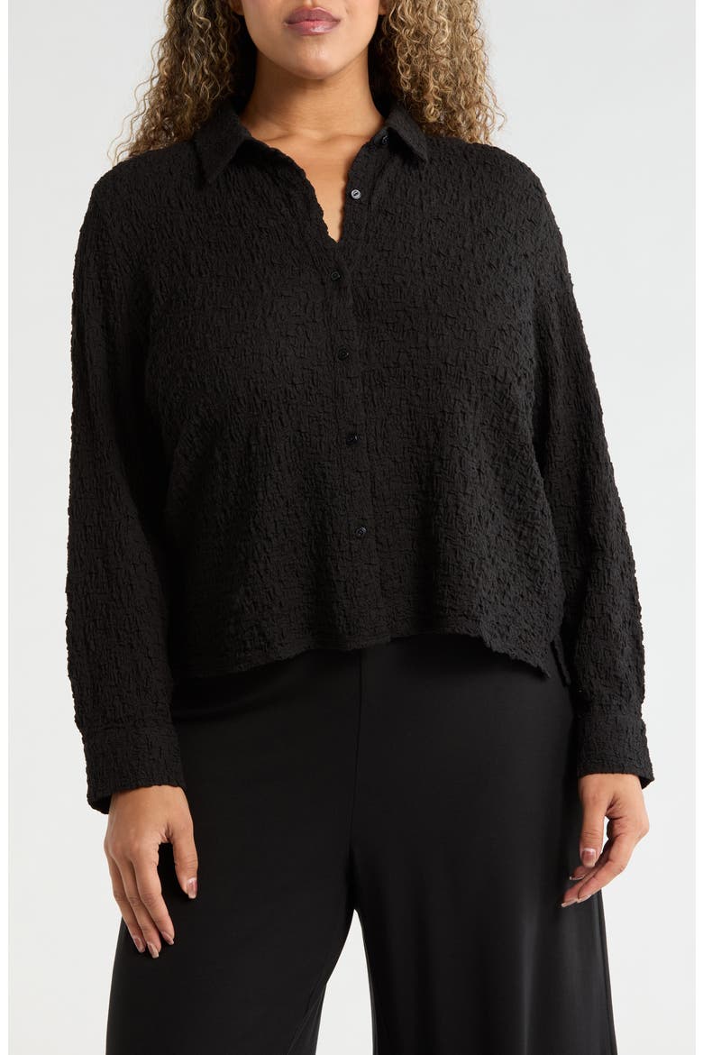 Classic Collar Stretch Organic Cotton Blend Button-Up Shirt, Main, color, BLACK