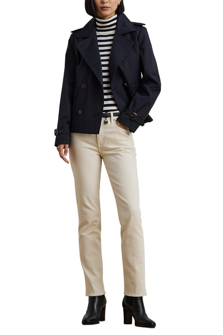 Crop Cotton Blend Trench Coat, Alternate, color, DARK NAVY