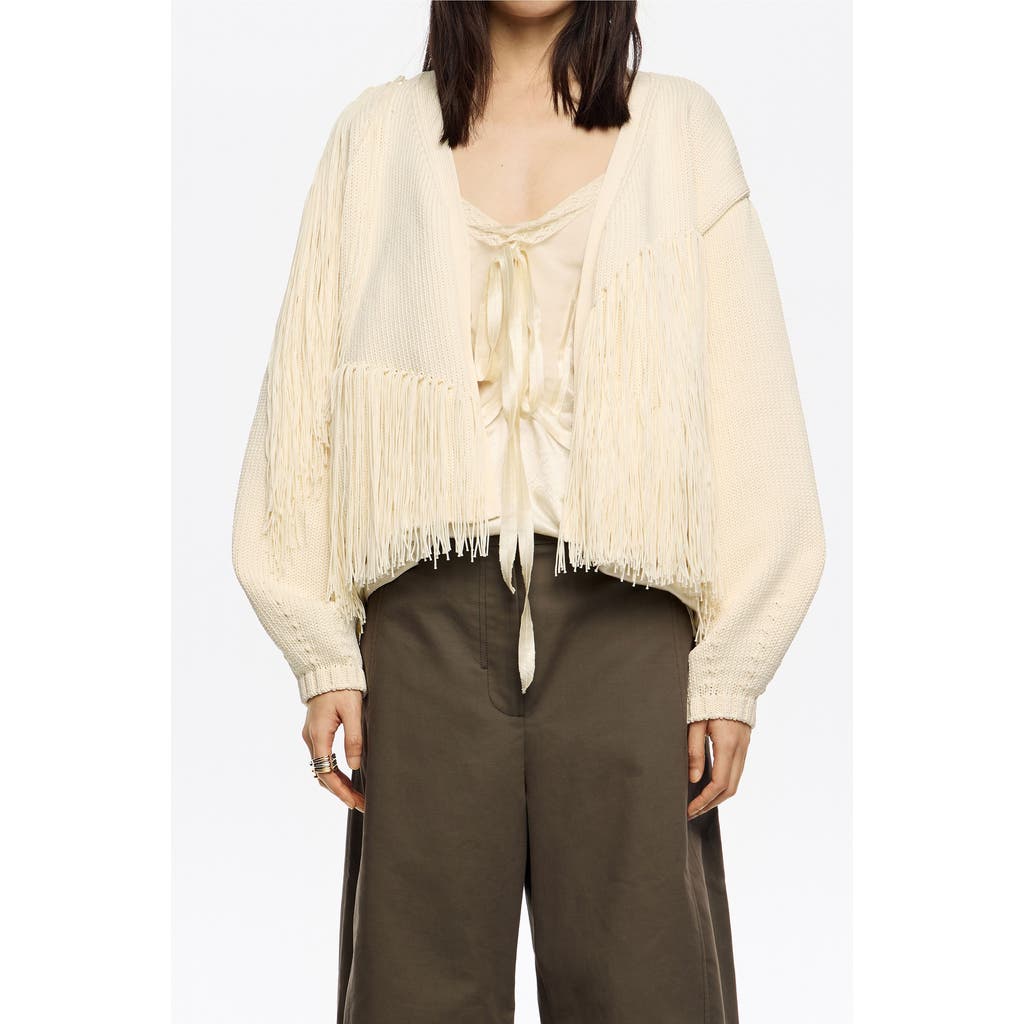 Bimba Y Lola Fringed Knit Cardigan In White