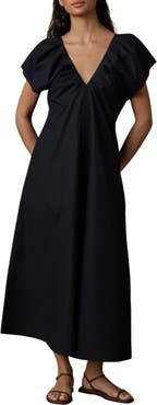 Faherty Puff Sleeve Coastal Poplin Maxi Dress