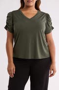T Tahari Ruched V-Neck T-Shirt