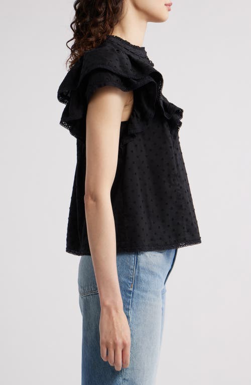 Treasure & Bond Ruffle Sleeve Clip Dot Top In Black