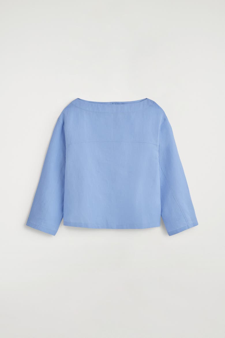 Boat-Neck Linen Blouse, Alternate, color, LIGHT BLUE