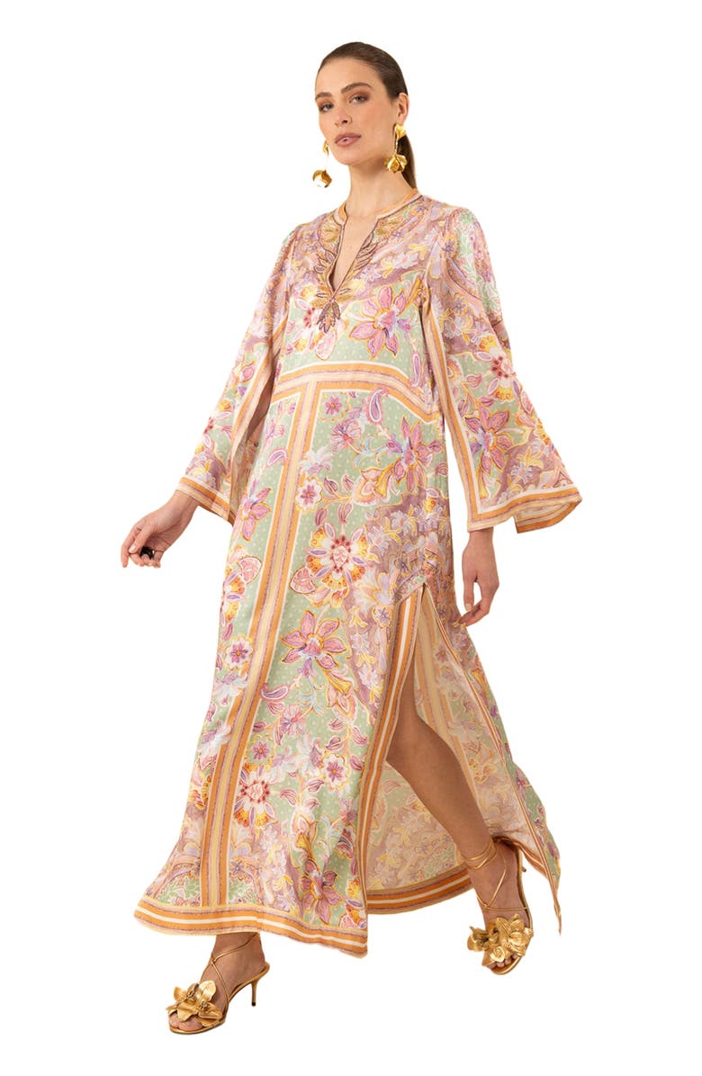 Hale Bob Aileen Silk Caftan Dress Beaded, Alternate, color, 