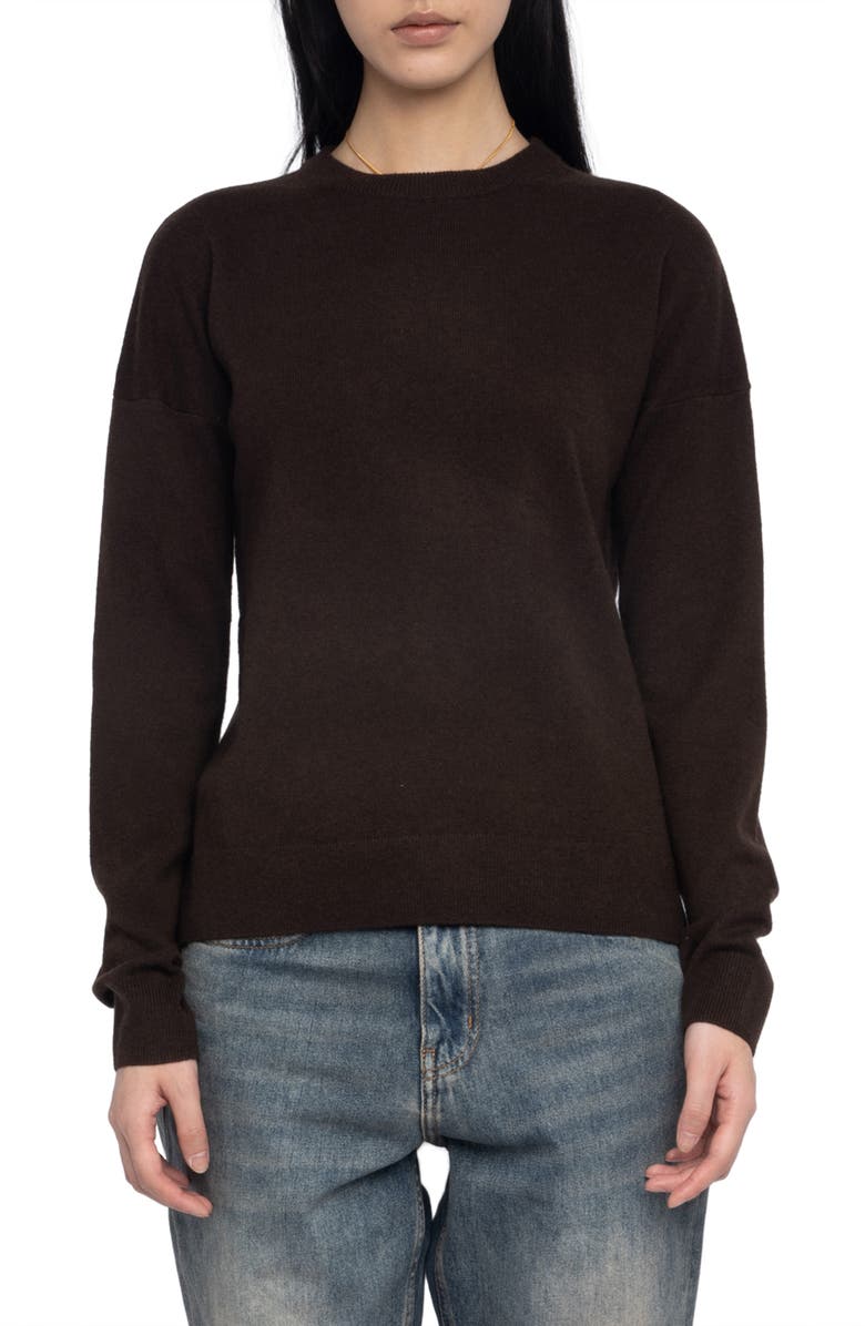 Zadig & Voltaire Cici Heart Patch Wool & Cashmere Sweater, Main, color, Dark Chocolate