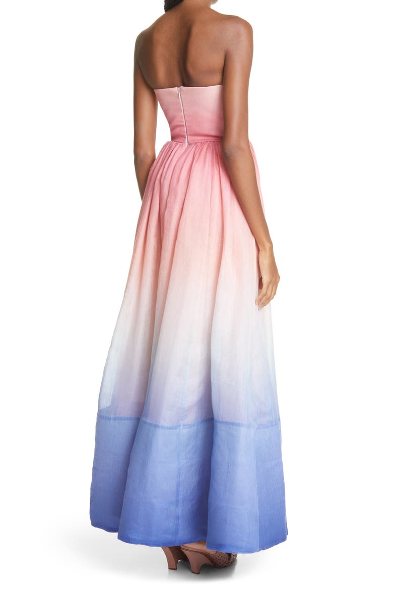 Postcard Strapless Silk & Linen Organza Gown, Alternate, color, OMBRE DAWN