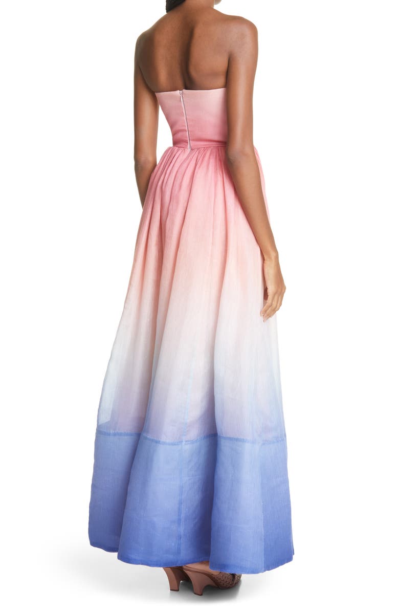 Zimmermann Postcard Strapless Silk & Linen Organza Gown, Alternate, color, 