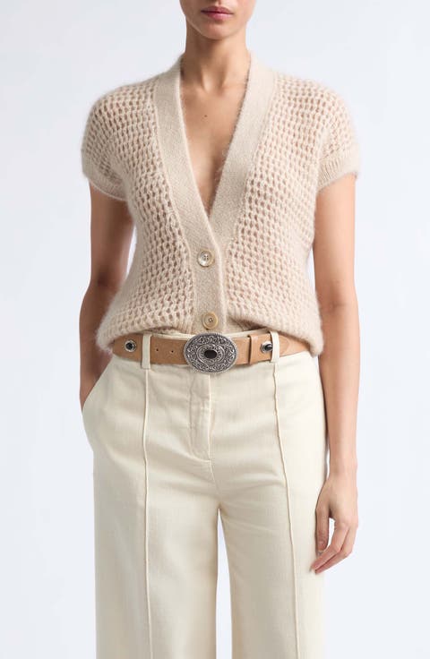 Open Stitch Short Sleeve Merino Wool & Silk Cardigan