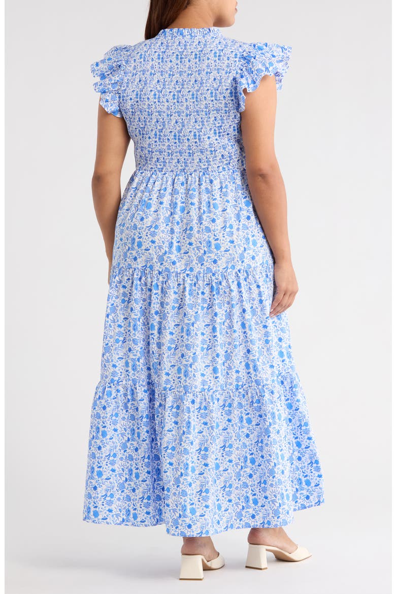 Luray Floral Sunfire Smocked Cotton Tiered Maxi Dress, Alternate, color, BLUE/ WHITE