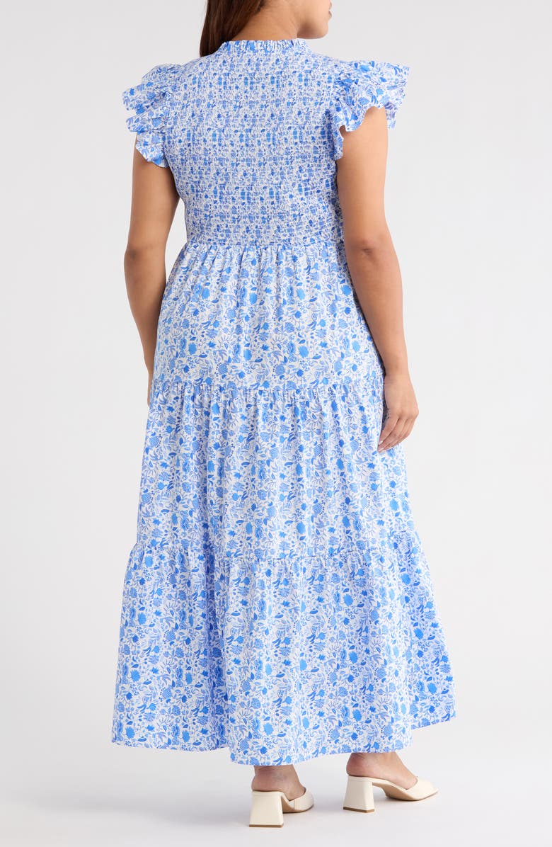 SUGARLIPS Luray Floral Sunfire Smocked Cotton Tiered Maxi Dress, Alternate, color, Blue/ White