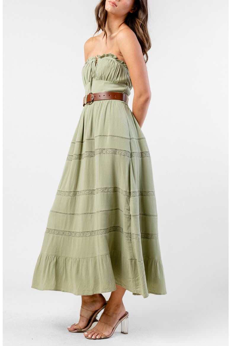 Strapless Long Crepe Dress, Alternate, color, SAGE