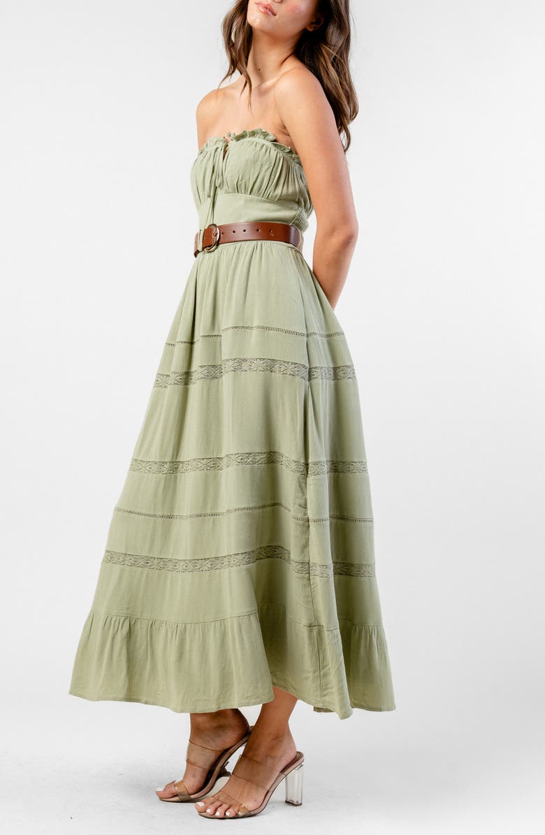 Beivy Strapless Long Crepe Dress, Alternate, color, Sage