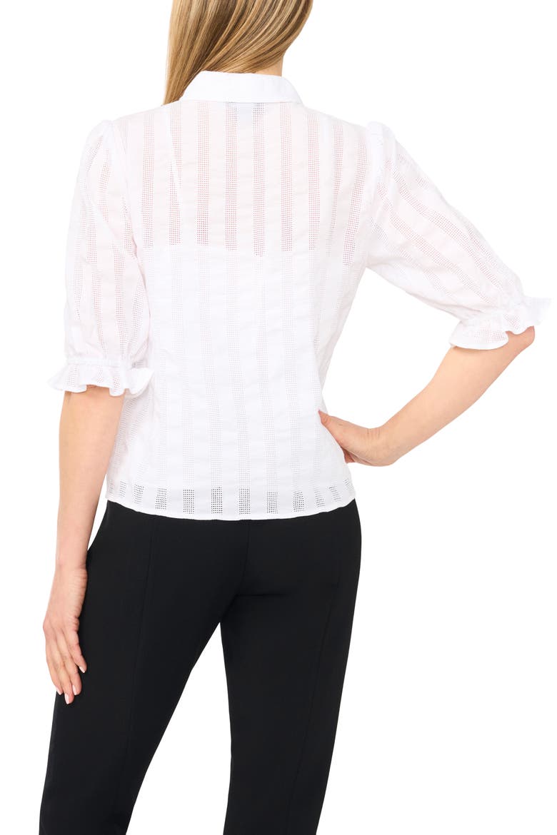 Sheer Stripe Puff Sleeve Button-Up Shirt, Alternate, color, BRIGHT WHITE