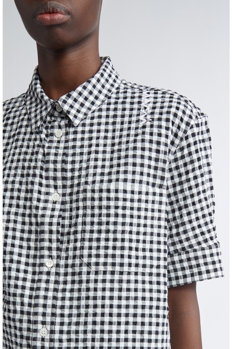 Gingham Seersucker Button-Up Shirt, Alternate, color, BLACK