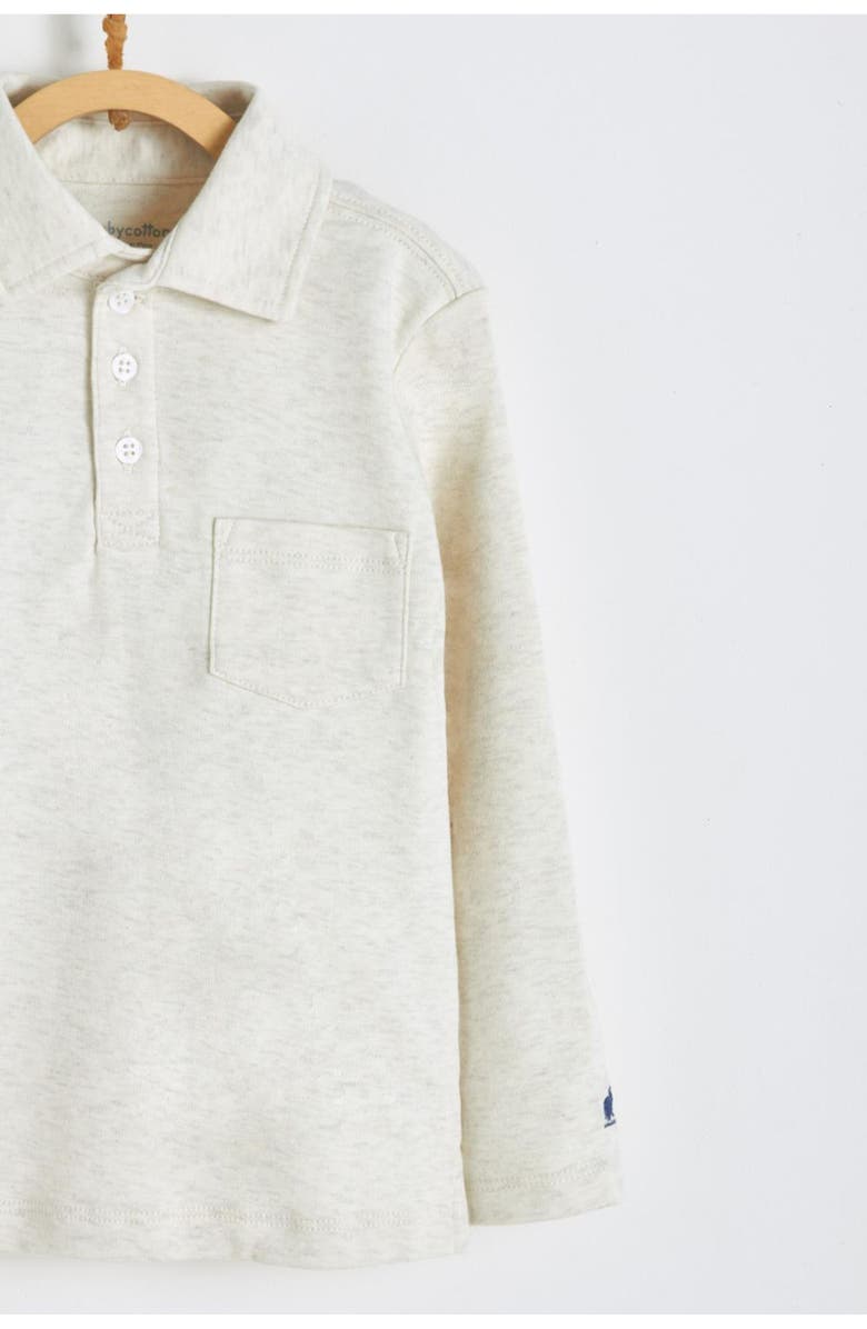 Babycottons Pima Colors Long Sleeve Polo for Big Kid, Alternate, color, Beige/Melange