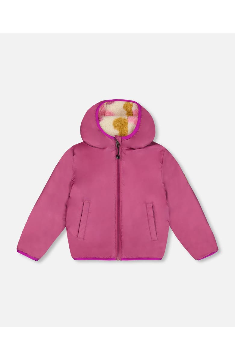 Deux par Deux Girl's Reversible Soft Fleece Jacket Purple Flowers, Alternate, color, 