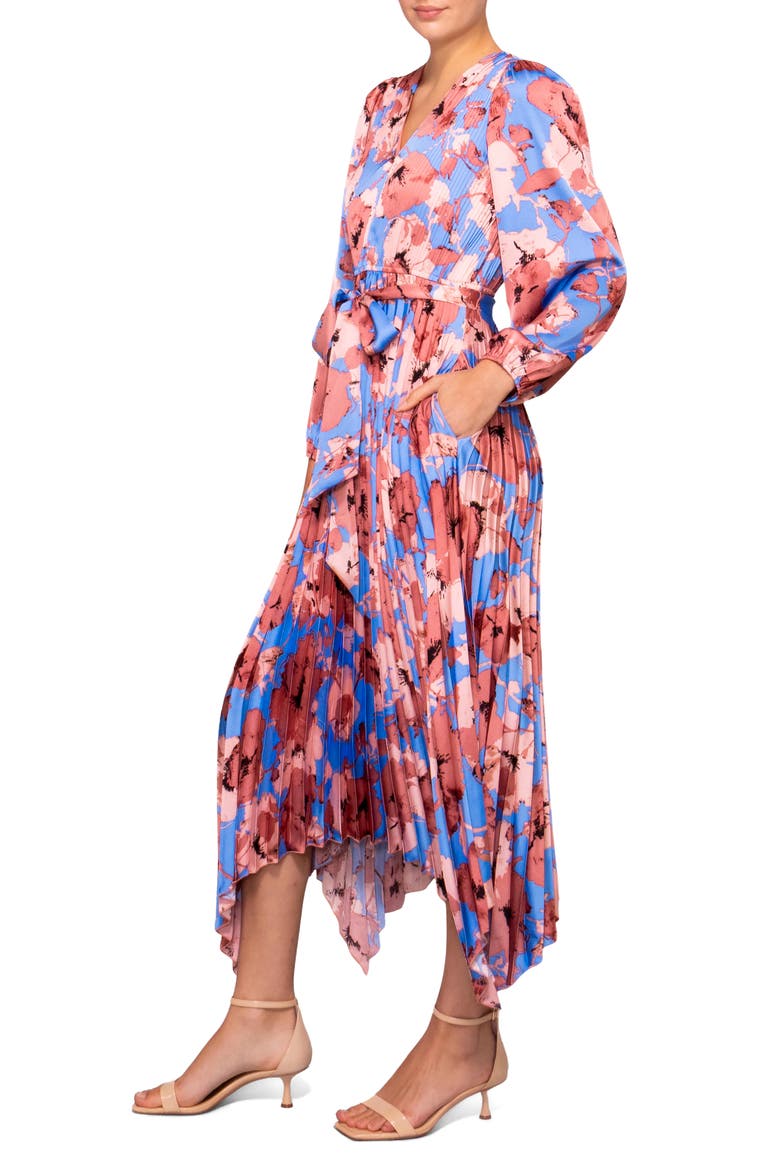 Pleated Asymmetrical Maxi Dress, Alternate, color, BLUE BLUSH FLORAL