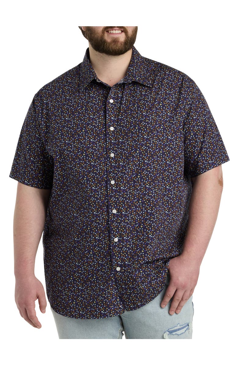 True Nation by DXL Leaf Print Sport Shirt, Main, color, Navy