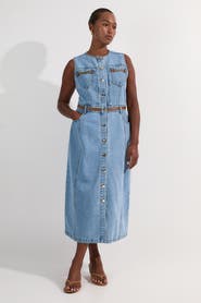 Karen Millen Tipping Sleeveless Midi Denim Dress