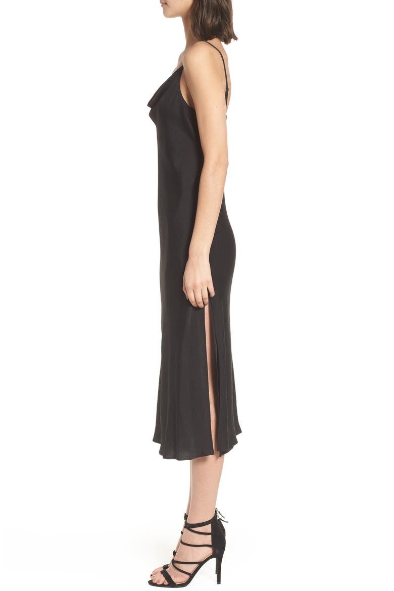 Cowl Neck Satin Midi Dress, Alternate, color, BLACK