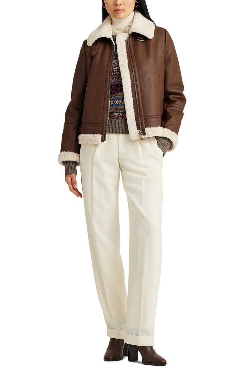 Lauren Ralph Lauren Faux Shearling Trim Faux Leather Jacket, Alternate, color,