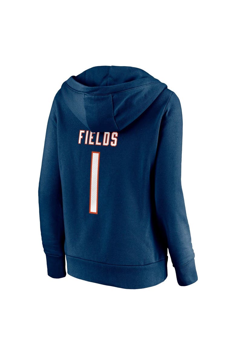 Women's Fanatics Branded Justin Fields Navy Chicago Bears Player Icon Name & Number V-Neck Pullover Hoodie, Alternate, color, Navy