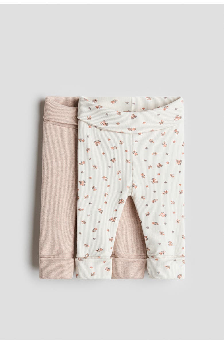 H&M 2-pack Room-to-grow Leggings, Main, color, Light Beige/Floral